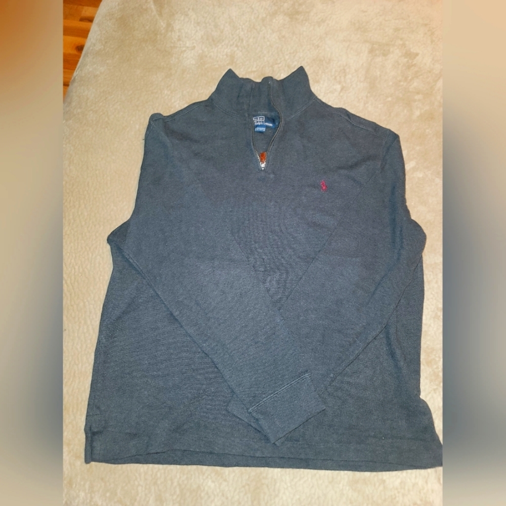 Polo by Ralph Lauren Dark Gray Quarter-Zip Sweater with Pink Pony